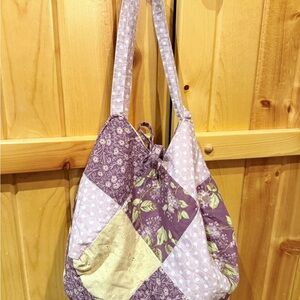 Source Unknown Purple and Cream Patchwork Hobo Bag